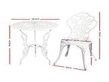 Gardeon 3PC Outdoor Setting Bistro Set Chairs Table Cast Aluminum Patio Furniture Rose White GB-CALU-3PC-XG1015-WH