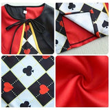 Alice Queen of Hearts 4-Piece Set, Red-Black Cape Silver Scepter, Gold Crown, Playing Card V1232-HHZPTZ-001
