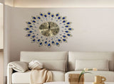 Blue Silver Peacock Wall Clock Crystal Wall Clock Home Decor Clock Large Wall Clock V1347-115-SIL-91045