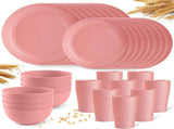 Camping Plates Cups and Bowls Set Green Reusable Microwave Safe Lightweight Unbreakable Plastic V1107-122-29070-PNK-32PCS