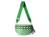 Green Checkered Trendy Sling Bag - Women's Crescent Crossbody Purse with Wide Adjustable Strap V888-ELOSUNG33411