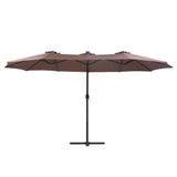 Instahut Outdoor Umbrella 4.57m Solar 48 LED Double-Sided Patio Parasol Brown UMB-POLE-4-TR-LED-BR