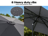 Instahut Outdoor Umbrella 2.9m Market Umbrella with String Light Tilt Charcoal Shade XFEL-UMB-FLAP-LED-CO