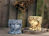 Resin Girl Face Flower Pot Planter 20x15.8cm 7.9x6.2in Decorative Statue for Indoor Outdoor Herb V1366-AZ2-W-14878