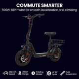 ALPHA Rover Electric Scooter with Seat, 500W 48V 25km/h 30km Range, 14-inch Tyres, Motorised V219-TRNESCAL8KRA
