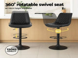 Artiss 2x Bar Stools Kitchen Swivel Gas Lift Counter Chair Diamond Leather Black BA-K-799G-BKX2