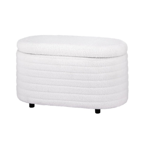 Artiss Storage Ottoman Blanket Box 87cm Boucle Fabric Oval OTM-OVL-01-TED-WH