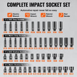 1/4" Drive Impact Socket Set, 55 Piece Deep & Shallow Socket Set SAE 5/32"-9/16" and Metric 4-15mm, V952-CJTTZJ1CRV551UAHSV0