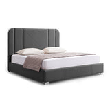 Halcyon Bed Frame Air Leather Padded Upholstery High Quality Slats Polished Stainless Steel Feet V43-BED-HAL-QBL