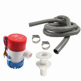 Boat Bilge Pump Plumbing Kit 12V Pump with Corrugated Hose, Thru-Hull Fitting, 2 Clamps, Drain V1366-AZ2-W-14486