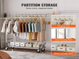 Heavy Duty Clothes Rack, Double Hanging Rod Clothing Garment Rack for Hanging Clothes, Adjustable V952-JYKCYJ4858221BPVDV0