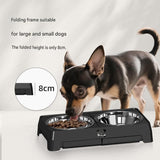 Black Adjustable Elevated Dog Bowl Stand with Stainless Steel Double Bowls, Foldable Raised Pet V888-ELOSUNG53426
