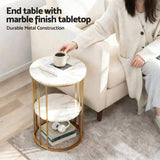 Artiss Coffee Table 2-Tier Round Marble Effect White&Gold FUR-S-COF08-MB-GD