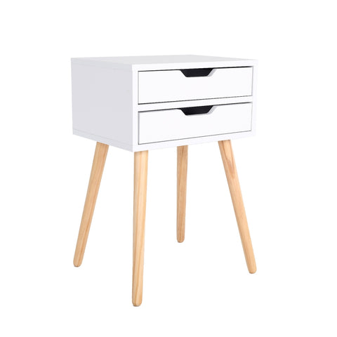 Bedside Table 2 Drawer Wood Leg Storage Cabinet Nightstand SUZY WHITE V274-FT-BEDT-2DD02-WH