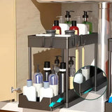 Multi-Purpose Pull-Out Storage Organizer, 2 Tier Sliding Cabinet Basket Organizer Drawer, Under V1366-AZ2-W-23428