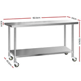 Cefito 1829x610mm Stainless Steel Kitchen Bench with Wheels 304 SSKB-304S-WHEEL-72