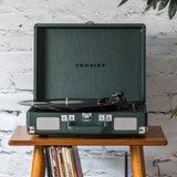Crosley Cruiser Bluetooth Portable Turntable - Emerald Green Bundled Crosley Record Storage Crate V398-CR8005FSC-EM4