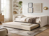 Artiss King Single Daybed with Trundle, Boucle Upholstered Bed Frame Guest Bed BFRAME-I-DUET-KS-WH-AB