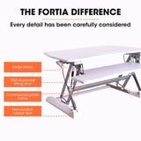 FORTIA Desk Riser 90cm Wide Adjustable Sit to Stand, for Dual Monitor, Keyboard, Laptop, White V219-ADKRISFO96WB