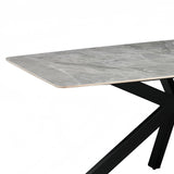 Dining Table Rectangular Shape Grey Sintered Stone Top Powder Coated Iron Legs V43-DT-KNGS