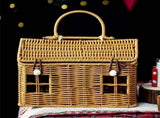 House-Shaped Wicker Basket with Lid, Handwoven Rattan Storage Basket for Home Decor, Organizer, V1370-AZ4-08527