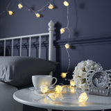 50 White Rose 3D Fairy Lights 5M LONG String, Battery Indoor & Outdoor Decorations Wedding V382-WHITEROSEBATT50