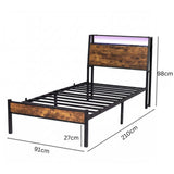 Levede Single Bed Frame LED Lights USB Charging Storage Headboard Metal Platform BF1087-S-WA-AU