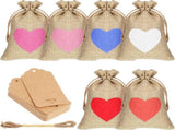 36 Pcs Valentine's Day Burlap Gift Bags with Drawstring Heart 6x4 In Party Favor Bag Mini Rustic V1259-DP01-A-5592