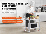 30x18x34 Inch Stainless Steel Work Table 3-Stage Adjustable Shelf with 4 Wheels Heavy Duty V952-CFGZT30X18X34YC01V0