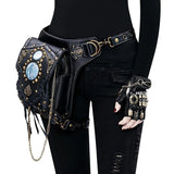 Steampunk-style Adjustable Waist Bag Retro Chains and Rivets Decoration, PU Leather Multi-function V1232-PKKB001