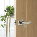 Door Handle Set Lever Key Lock Function Square Satin Nickel V63-837411