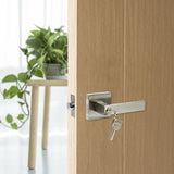 Door Handle Set Lever Key Lock Function Square Satin Nickel V63-837411