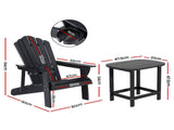 Gardeon Outdoor Table and Chairs HDPE Adirondack Beach Chair Sun Lounge Patio Furniture Garden Black FF-BEACH-3HE-BK