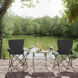 SONGMICS Set of 2 Folding Camping Outdoor Chairs with Armrests and Cup Holders Black V227-8498101001992