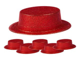 6x GLITTER TOP HAT Fancy Party Plastic Costume Tall Cap Fun Dress Up BULK - Red - One Size V563-6GLTRTOPHAT-RED