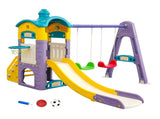 Keezi Kids 4-in-1 Slide Swing Set Double Swing Basketball Hoop Playhouse KPS-SLIDE-2SWING-CLF-AB
