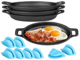 4PCS Mini Cast Iron Skillets, 8.66" x 4.72" Small Oval Skillets, Uncoated Steak Frying Pans with V1369-AZ3-W-08744