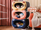 Blue Cute Cat-Themed Stackable Storage Bin - Multi-purpose Pet Bed & Toy Organizer V888-ELOSUNG40039