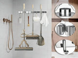 2 Pack Wall Mounted Broom And Mop Holder Set, Stainless Steel Organizer Rack With 4 Shelves And 5 V1237-ZY-807-172