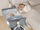 3-in-1 Adjustable Height Baby Bassinet Crib with Mosquito Net and Storage Basket in Grey V178-59240