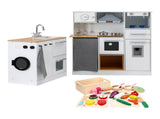 Keezi Kids Wooden Kitchen Playset 2-piece Pretend Toy Kitchen 29pc Food Set PLAY-WOOD-COMBINATION-3IN1