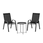 Gardeon 3PC Outdoor Bistro Set Patio Furniture Table and Chairs Stackable Black FF-STA-ST606-3PC