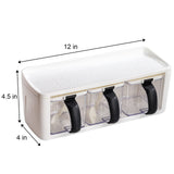 2 Pack 3 Grids Seasoning Box with Handle and Spoon, Clear Kitchen Salt Pepper Sugar Storage V1192-AZ-W-17146