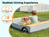 Keezi Wooden Car Sandpit Kids Sandbox Outdoor Play Toy w/ Storage Ground Sheet 120cm SAND-SQUARE-CAR-126