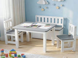Keezi 2 in 1 Kids Table and Chair Set, Activity Table with Storage Bench and 2 Chairs for Reading, KTC-G-BC-GY