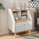 2x bedside table set wood grain drawers curved design bedroom furniture V360-ZC-FNBT0049-WTBG-2D-47X2