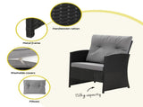 Gardeon 4-Piece Outdoor Sofa Set Coffee Table Chair Rattan Furniture Black ODF-4PCS-BST04-BK-AB