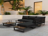 Modern Outdoor 7 Piece Lounge Set with Slatted Polywood Design Tables V264-OTF-535A-BLK-7PC