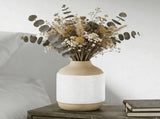 Ceramic Vase, Modern Farmhouse Brown & White Textured Flower Vase, Natural Wood Tone Decorative Boho V1366-AZ2-W-19384