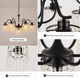 Crystal Chandelier Industrial Farmhouse, Black V178-34591
